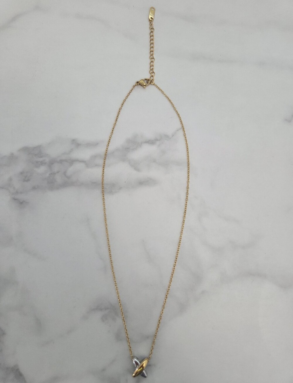 Two Tone Gold & Silver Pendant Necklace Minimalist Jewelry - Picture 3 of 16